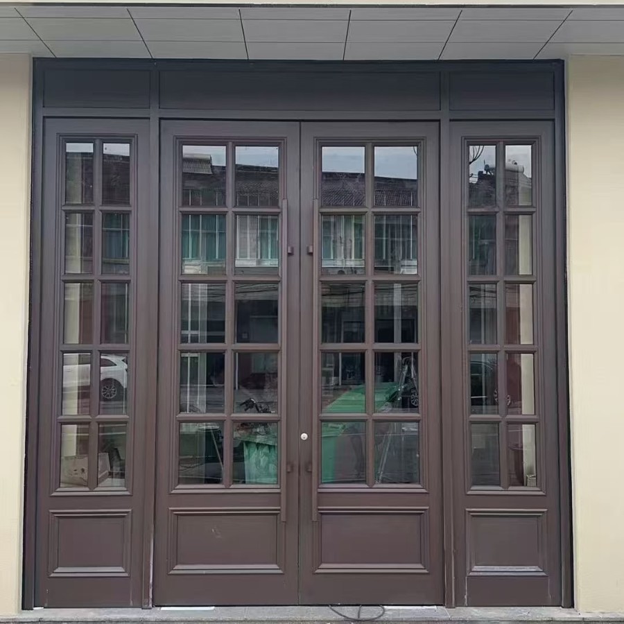 White Sectional Aluminum modern Door With Fixed Sidelight &amp; Transom Commercial Entrance Door For Office Shop Custom Size
