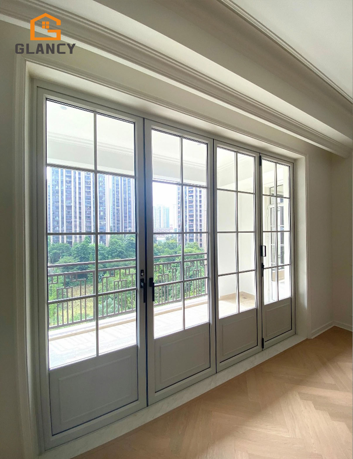 Customized White Aluminum French Folding Door For Living Room Comfort Room Balcony Exterior Bifold Patio Door