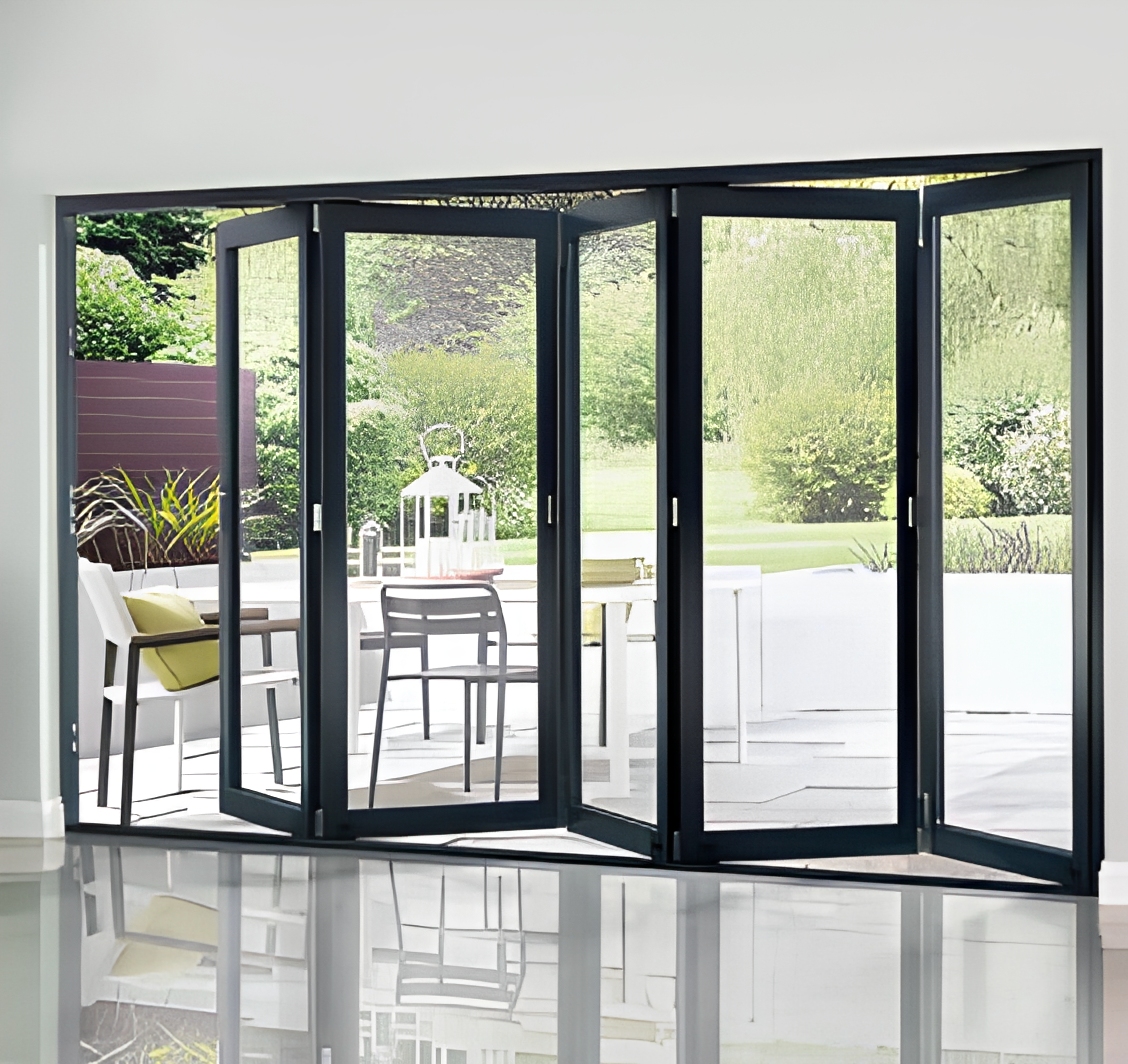 Bi Fold Aluminum Modern Double Tempered Glass Exterior Patio Veranda Folding Doors with Germany Brand Hardware