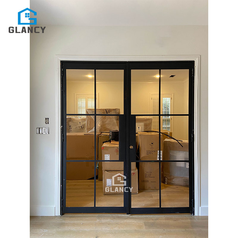French Modern Single Glass Door CE Certified Black Power Coated Heat Insulation Made Aluminium For Outdoor Entry