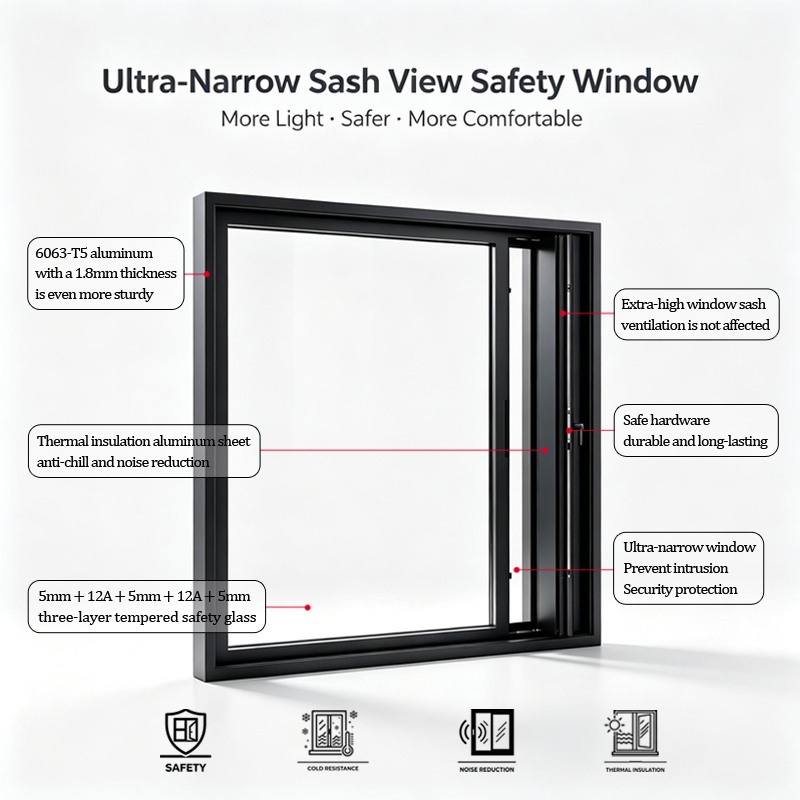 Tempered Custom Order Safety Glass Triple Glazed Alloy Aluminum Micro Ventilation Window for Hotel Export Project Tower Suite