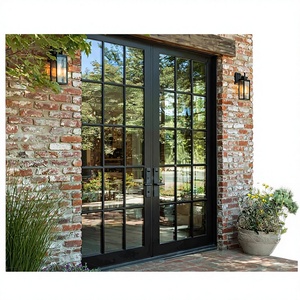 French Style Exterior Entry Double Tempered Glass Modern Retro Aluminum Swing Door