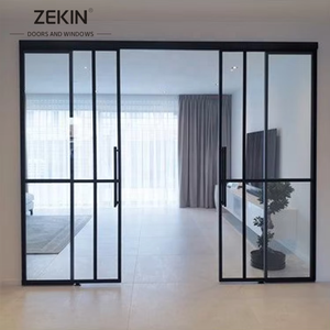 Modern Slim Aluminum Grill Sliding Patio Door