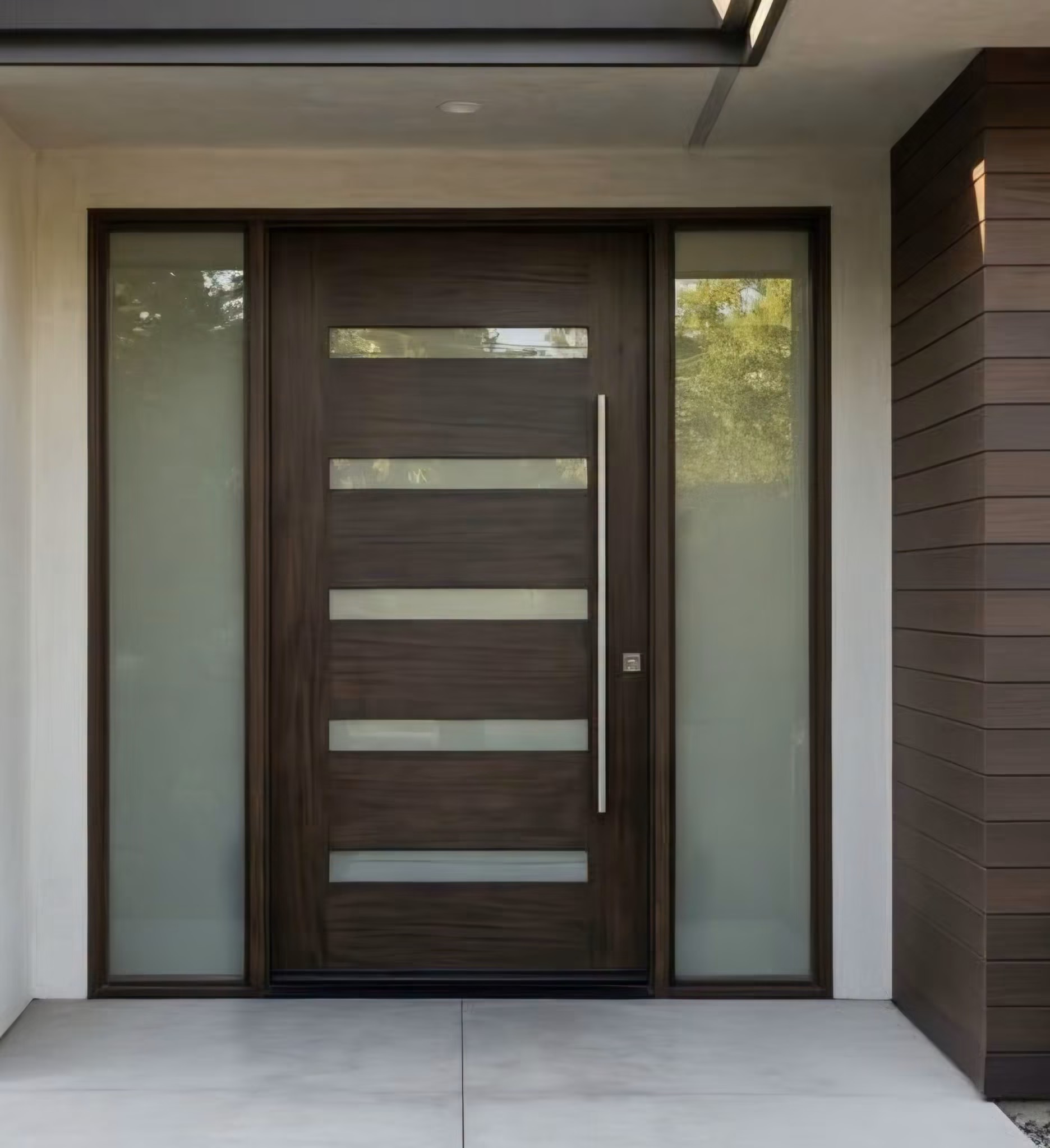 Domex Weatherproof European Aluminum Alloy Steel Wood Grain Front Entry Door Horizontal Glass Inserts Anti-Theft Swing Exterior