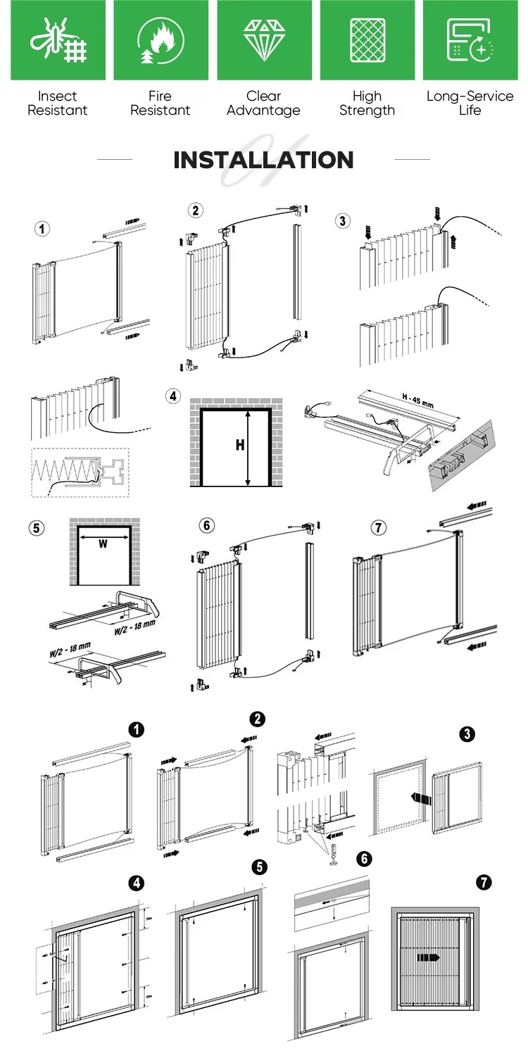 Sturdy Construction Pleated Folding Fly Mesh Aluminium Frame Anti Insect Polyester Screen Door