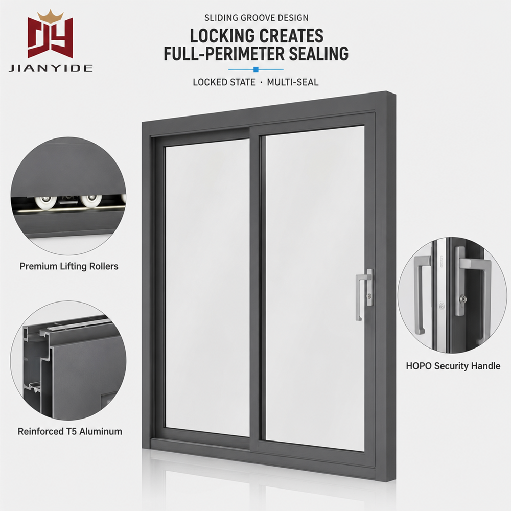 Modern 130 Series Aluminum Sliding Door Window Set Finished Surface Interior Use Custom Size Energy Efficient
