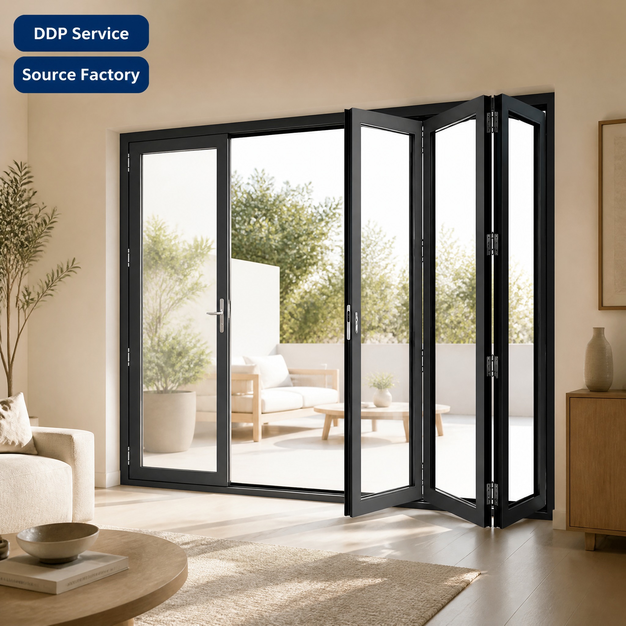 QS Exterior Hurricane Proof Bi Folding Door Accordion Folding Glass Door Aluminum Patio Bifold Doors