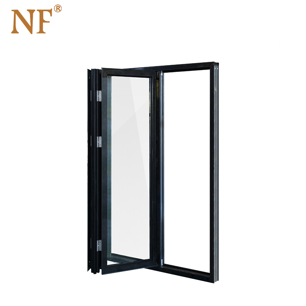 Double Tempered Glass Aluminum Alloy Waterproof Folding Modern Kitchen Design Horizontal Opening Bifolding Window With Screen