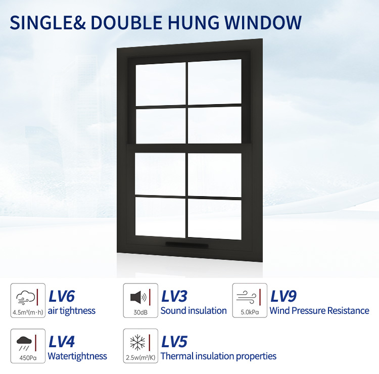 PRETTY HOUSE Modern Thermal Break Heat Insulation Insert Control Double Glazed Single Hung Window for House Apartment Villa