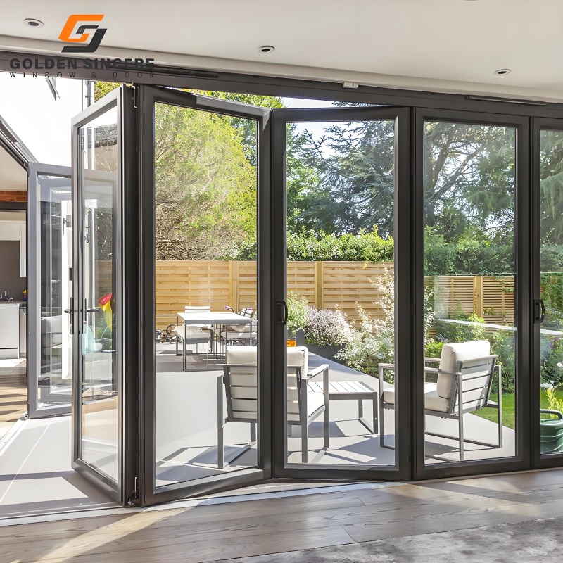 GS Hot Sale Aluminium Bifold Patio Doors with Double Glass Stainless Steel Screen Netting Exterior Folding Door