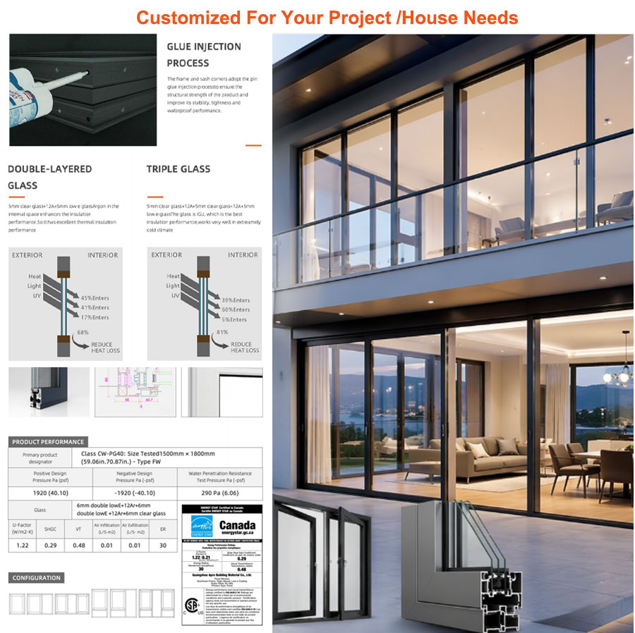 Hurricane Impact Aluminum Slide Energy Efficient Sliding windows Double Glass Aluminum Sliding Window