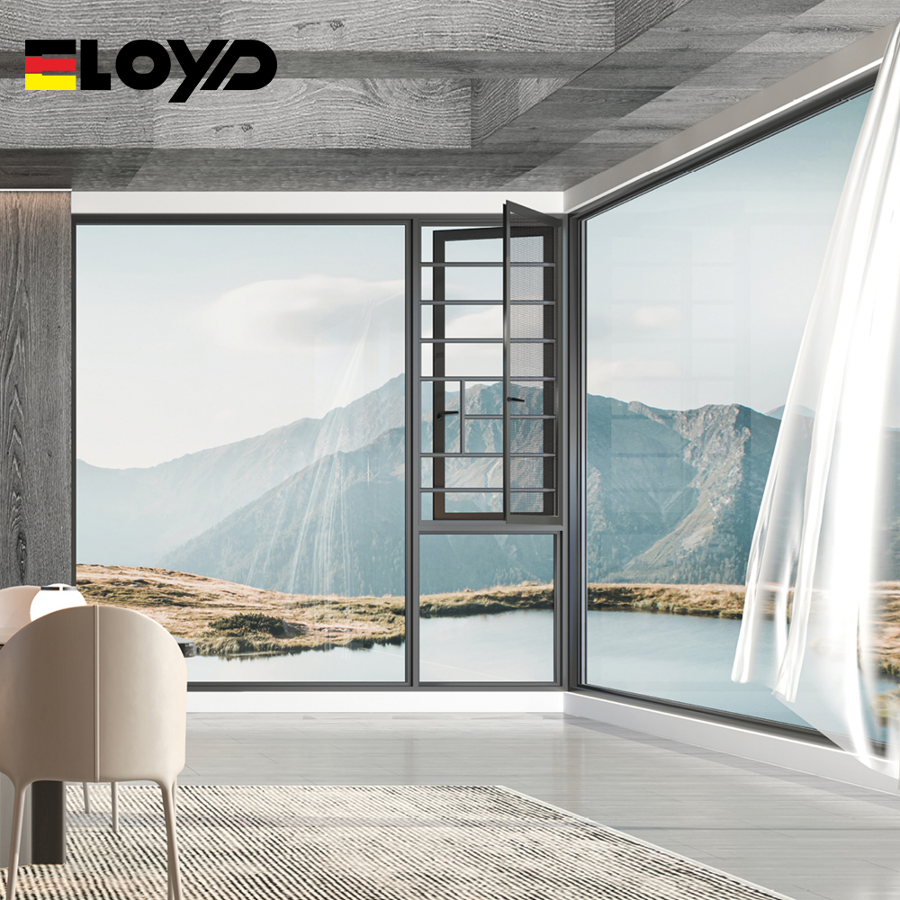 Eloyd Modern Aluminum Alloy Prefabricated Casement Windows Vertical Opening Folding Louver Exterior Double Tempered Glass Energy