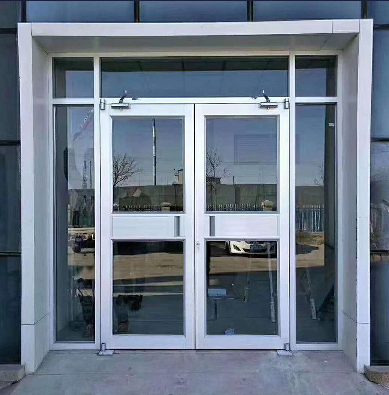 White Sectional Aluminum modern Door With Fixed Sidelight &amp; Transom Commercial Entrance Door For Office Shop Custom Size