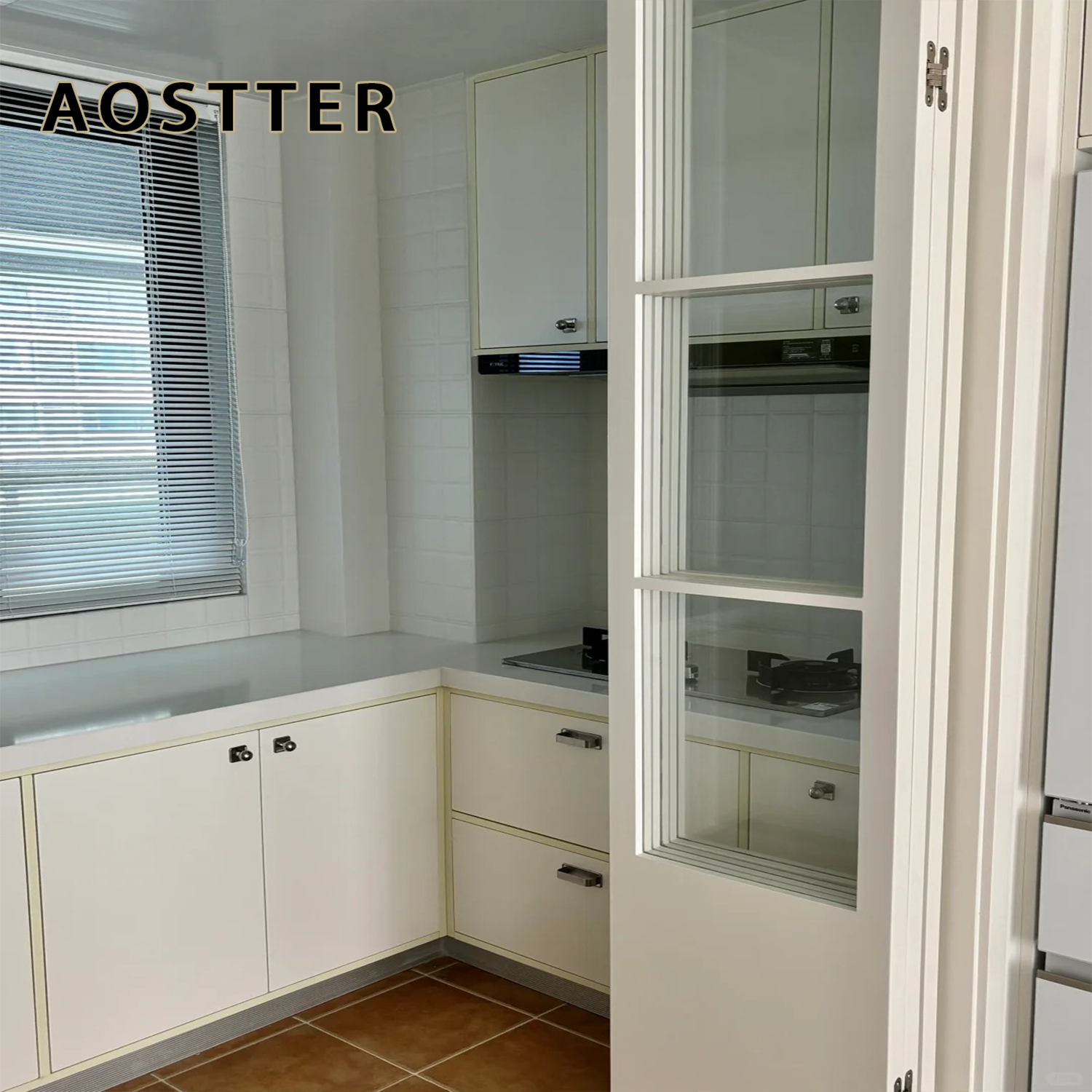 AOSTTER Clean White Extrusion Aluminum Bifold Door with Double Glazed Low-E IGU and Anti-Pinch Design for Luxury Apartment Use