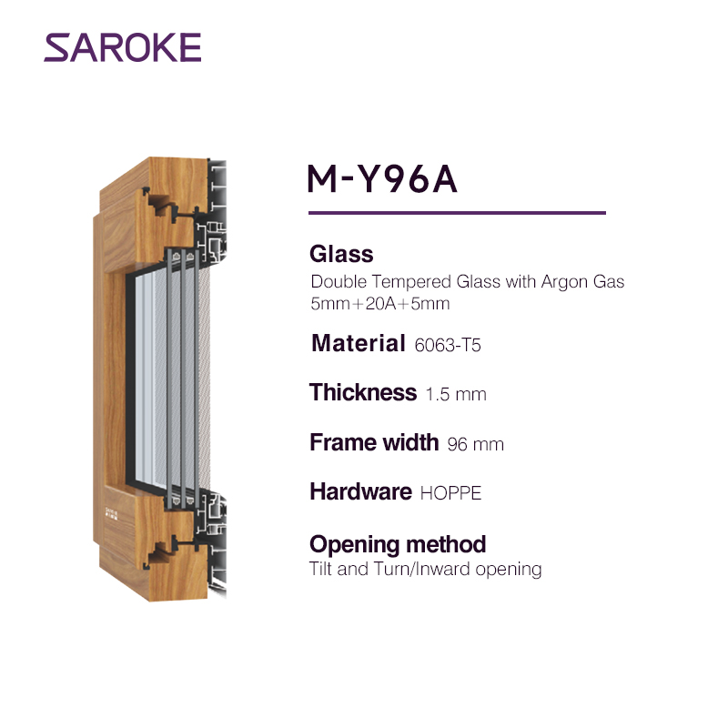 Aluminum-wood Combination Aluminum Wooden Clad Wood Grain Chinese Vintage Style Inward Opening Tilt Turn windows