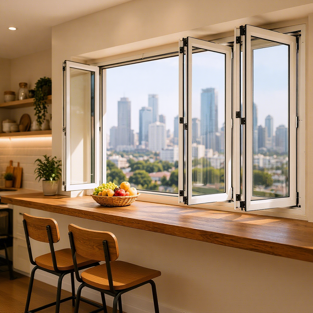 Cheap Vertical Folding windows Fold Up Glass Window Aluminum Bifold Window Aluminum