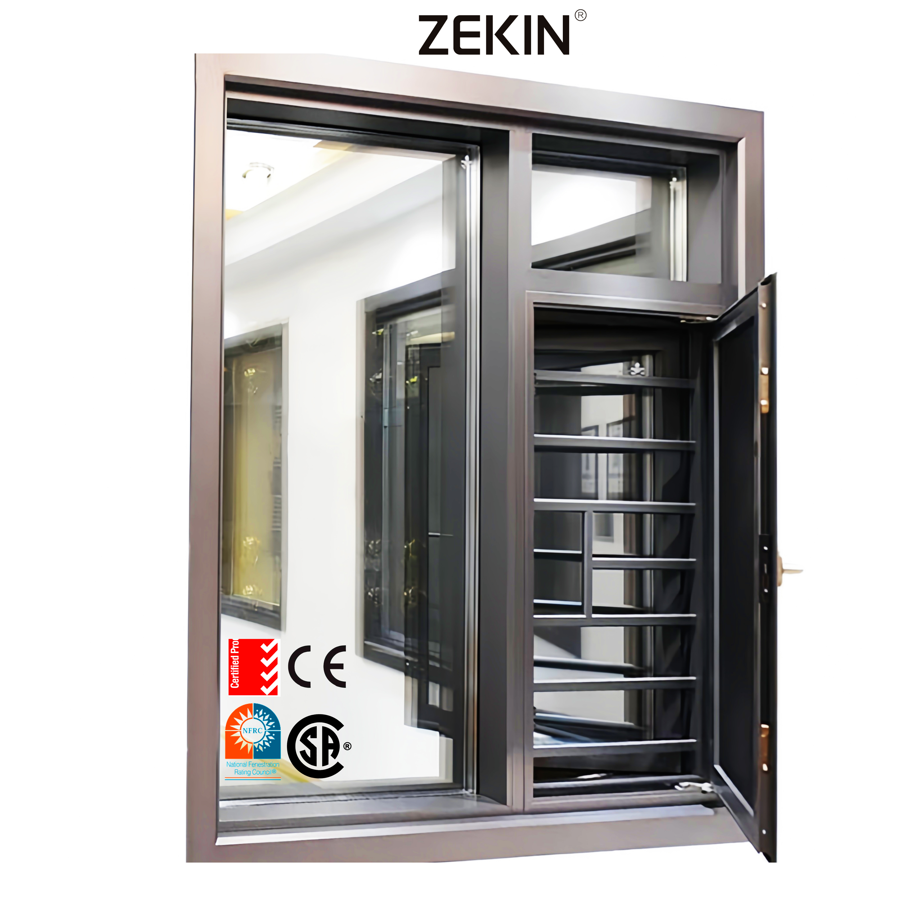ZEKIN Casement Windows Burglar Proof Multi-Point Locking Aluminum Frame With Laminated Glass Window For Urban Residences