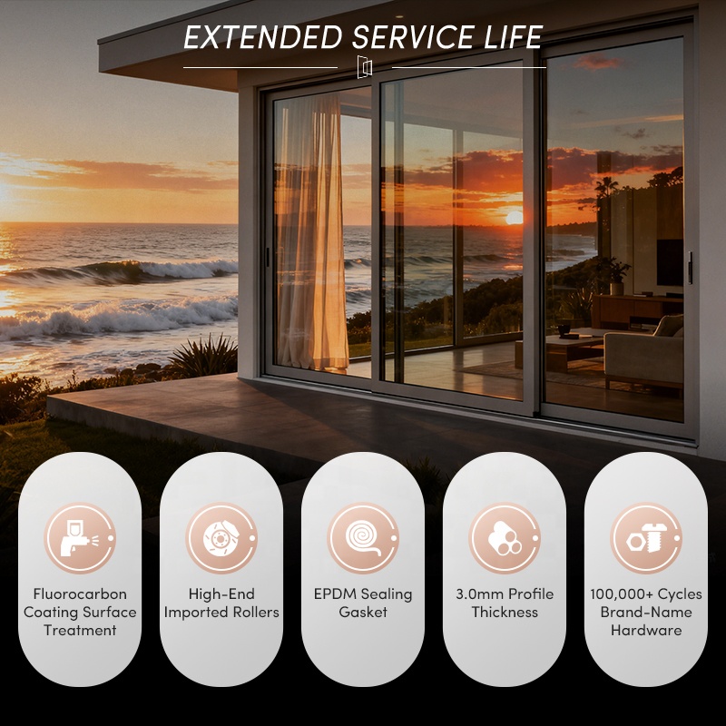 OUNA Panoramic Sliding Door NFRC Certification Aluminum Energy Efficient Double Glass Heavy Duty Multi-Panel Sliding Door