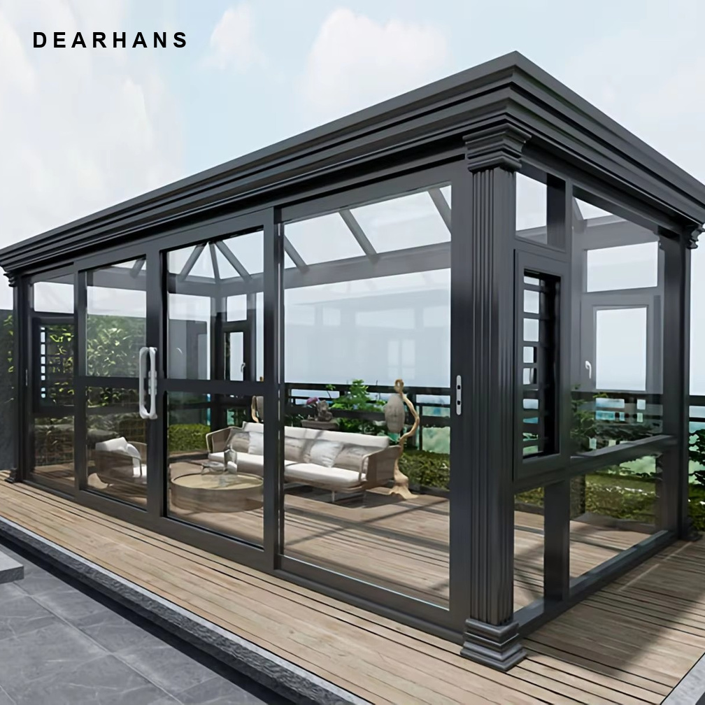 Prefabricated Aluminum Alloy Solarium Waterproof Balcony Glass Enclosure Heavy Duty Thermal Break Garden Sun Room Kit