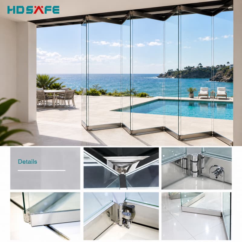 Modern Aluminum Folding Glass Door System Frameless Bifold Door For Balcony &amp; Sunroom