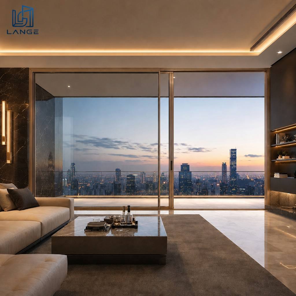 Lange Large Glass Aluminum Door Energy Efficient Hurricane Impact Resistant Waterproof Multi Panel Sliding Doors