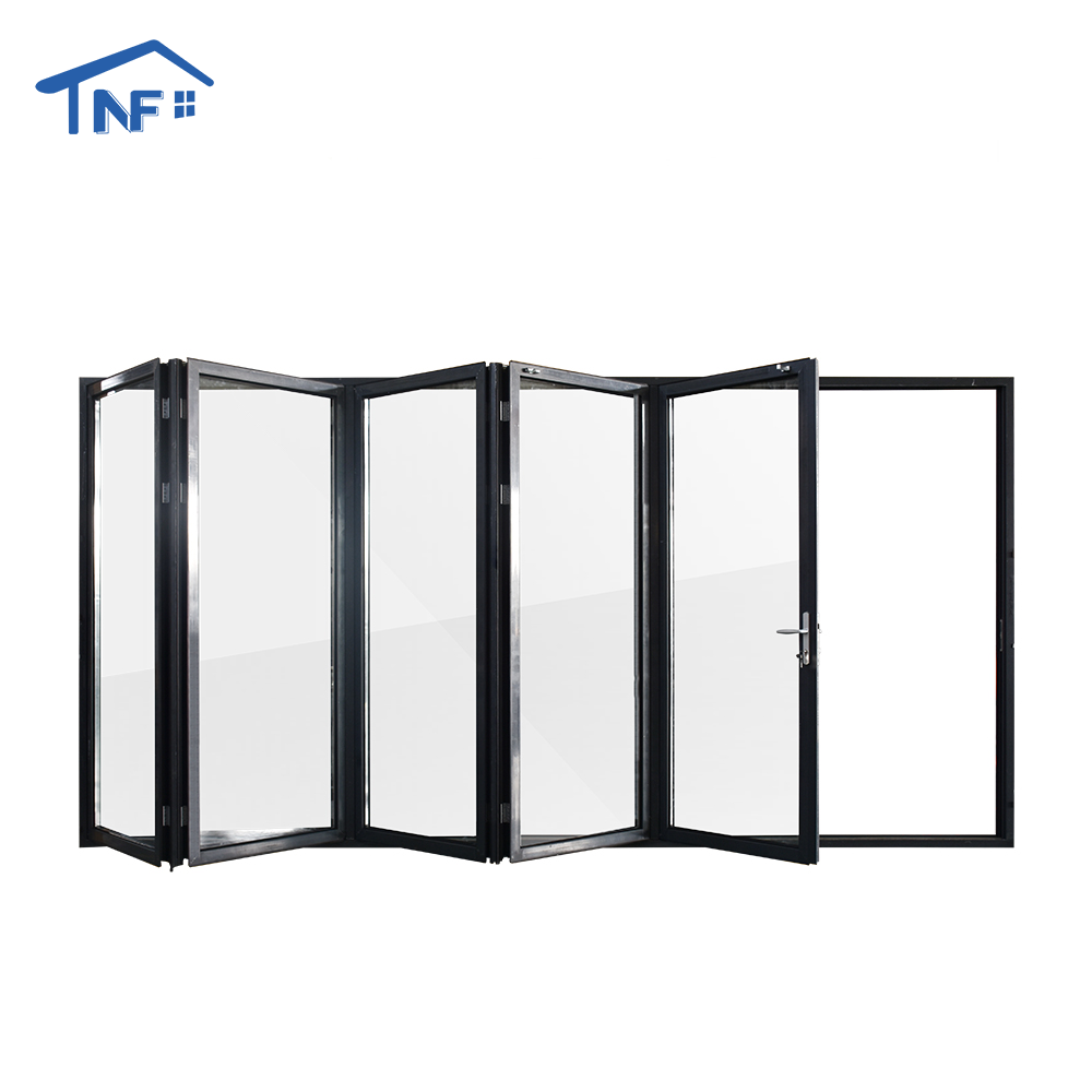 Aluminum Alloy Modern Hotel Exterior Bi-fold Frameless Glass Double Panel Doors Thermal Insulation Fiberglass CE Certified