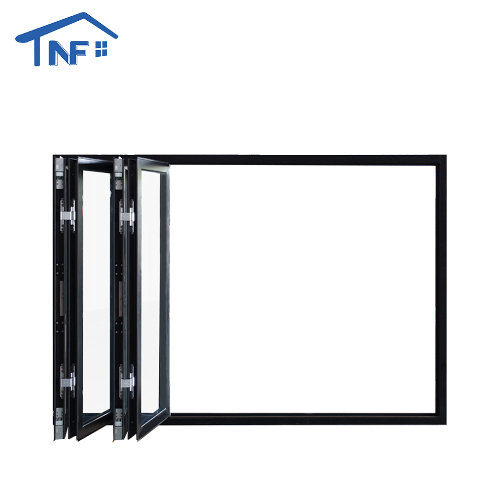 Modern 4-Panel Aluminium Bifold Window Aluminum Alloy Frame Stainless Steel Screen Netting Horizontal Opening Folding For Villas