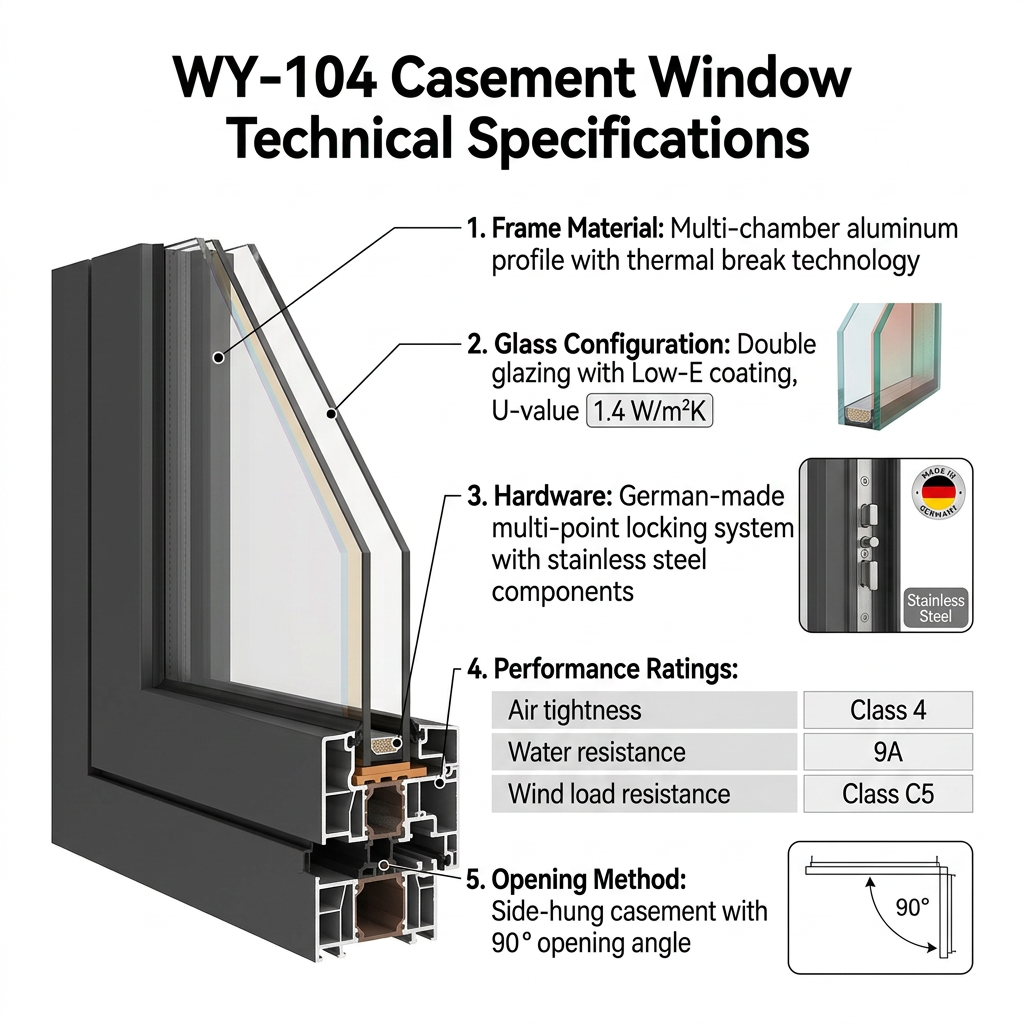 DERCHI Modern Aluminum And Glass Windproof Customizable Size High-Performance Casement Window Hurricane Proof windows