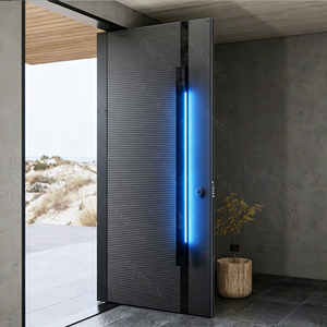 Luxury Custom Blue LED Lit Aluminum Pivot Entry Door