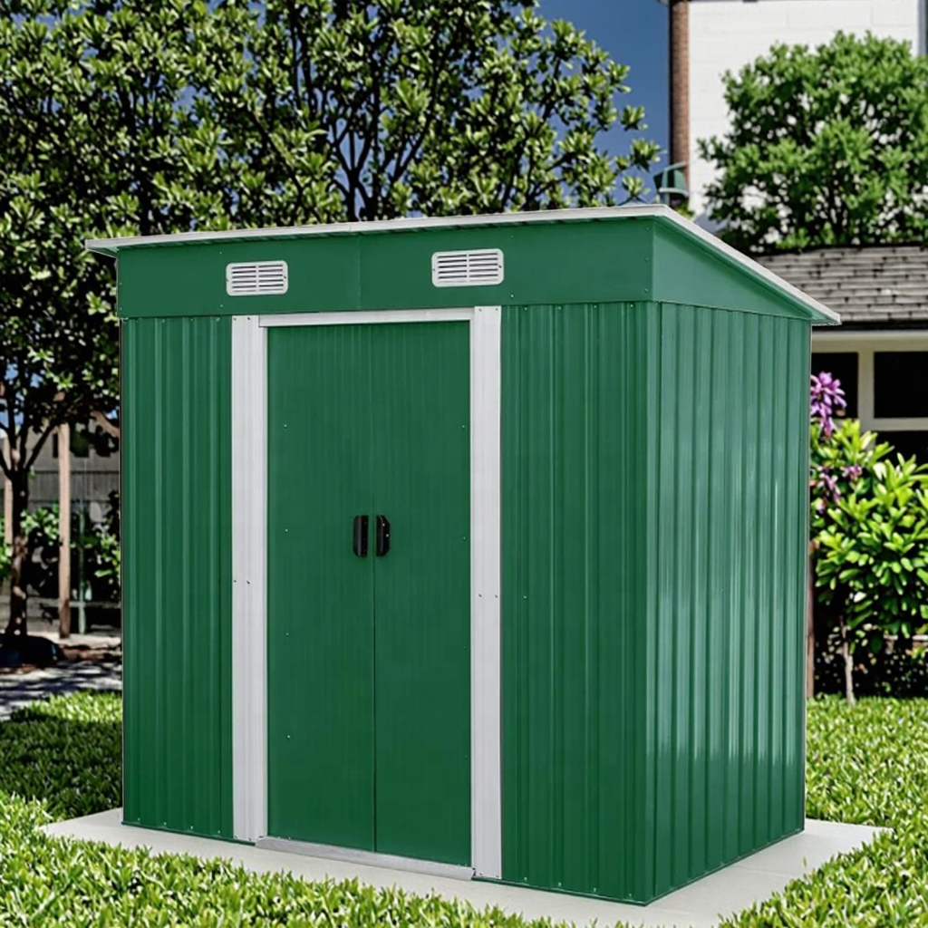 Metal Tool Storage Shed 122x196x181cm Waterproof Lockable Double Sliding Doors for Garden