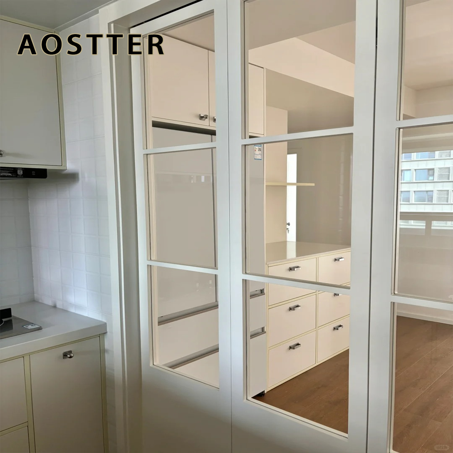 AOSTTER Clean White Extrusion Aluminum Bifold Door with Double Glazed Low-E IGU and Anti-Pinch Design for Luxury Apartment Use