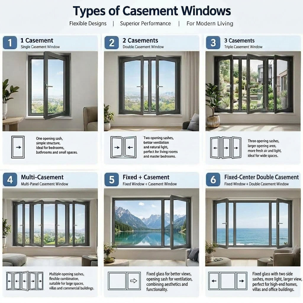 Modern Double Glazed Soundproof Aluminium Profile Casement windows Energy Efficient Hurricane Proof windows and Doors for House