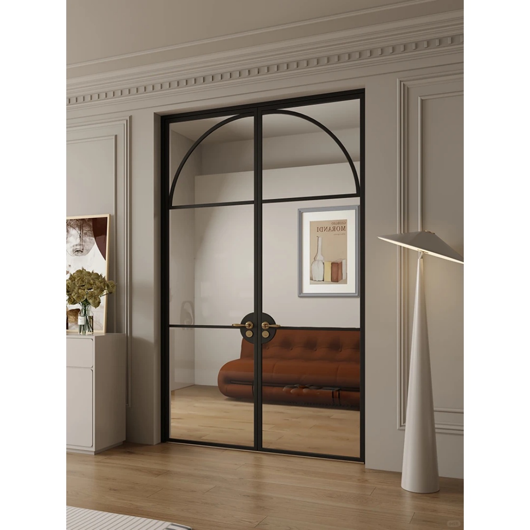 Modern Indoor Aluminium French Casement Swing Glass Door Internal Glass Walls Divider Interior Metal Framed Doors Kitchen