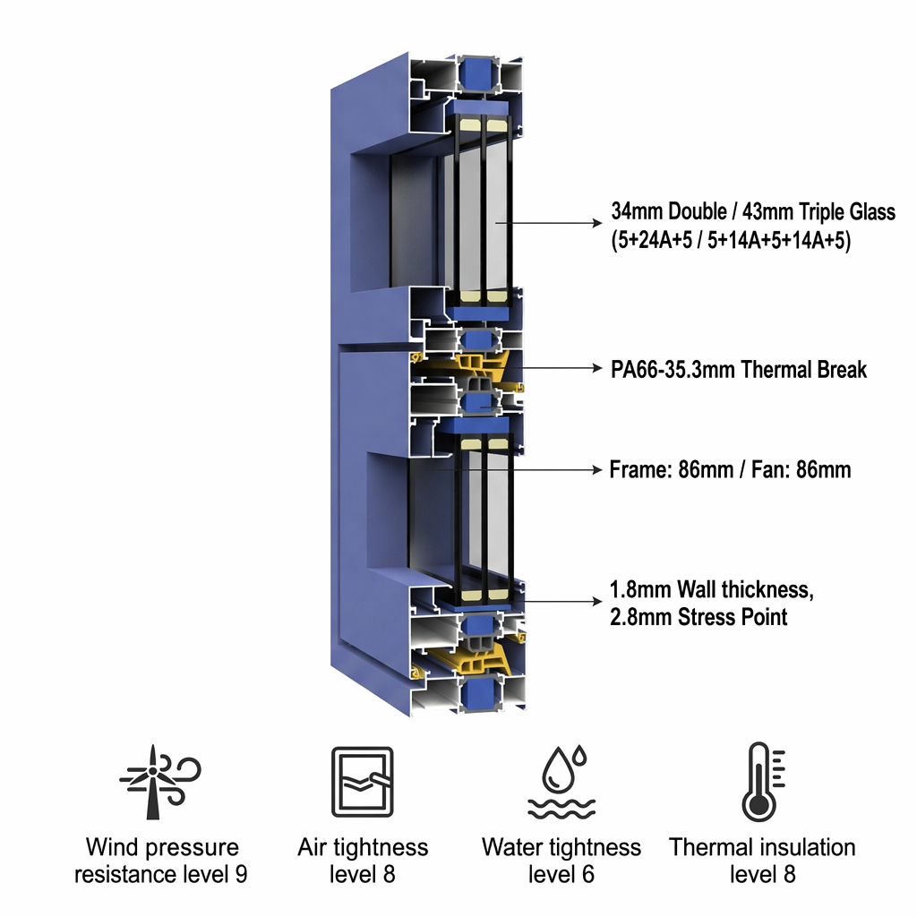 European Hurricane-resistant High-impact Black Aluminum Alloy Slim Aluminum Doors And windows Casement windows