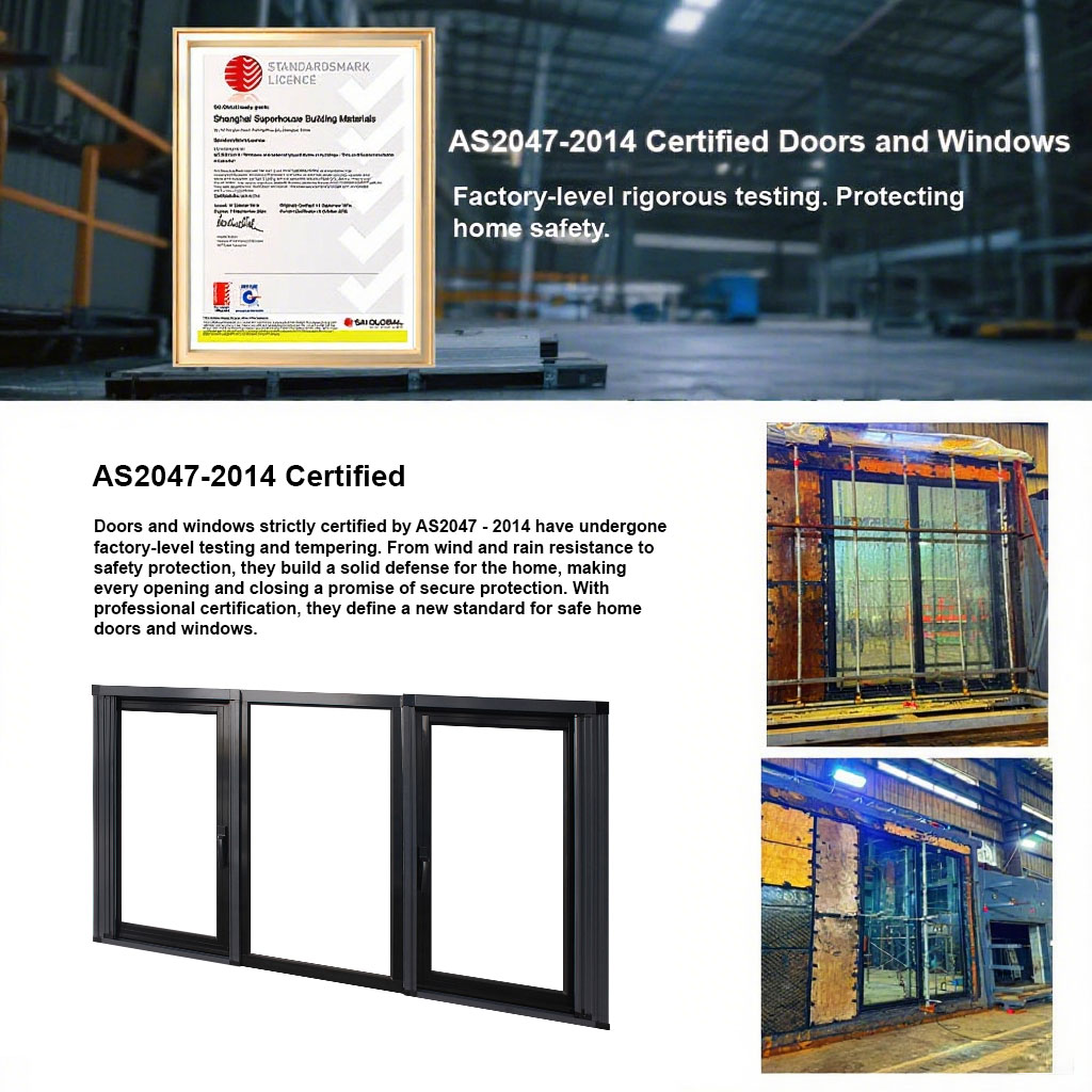 Superhouse AS2047 Australian Standard Waterproof Aluminium Double Tempered Glass Sash Window Single Hung Window