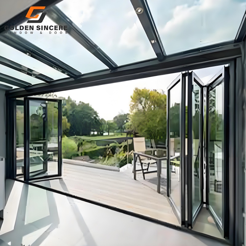 GS Hot Sale Aluminium Bifold Patio Doors with Double Glass Stainless Steel Screen Netting Exterior Folding Door