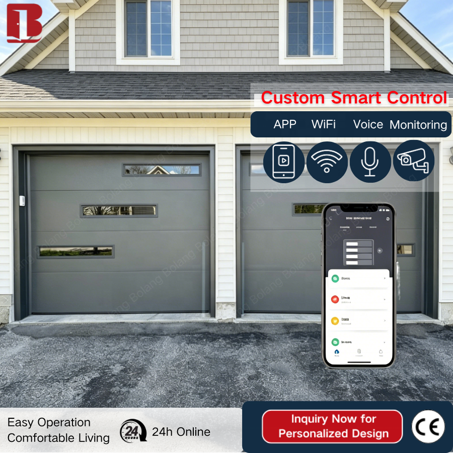 Modern Customized Automatic Aluminum Sectional Overhead Garage Door Finger-Proof Galvanized Steel Finished Surface Garage Doors