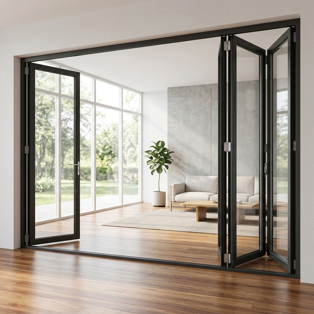 Aluminum Low-E Foldable Tempered Glass Double Glazed Folding Door Lightweight Aluminium American Folding Accordion Door