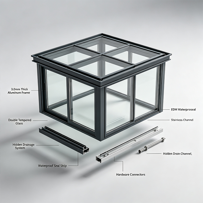 Retractable Aluminum Laminated Tempered Glass Sunroom Movable Roof Waterproof For Outdoor Winter Garden