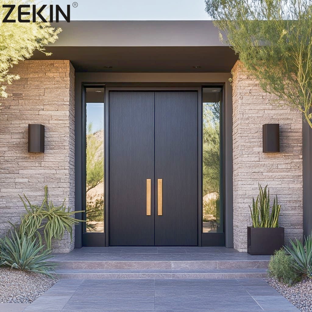 ZEKIN Aluminum Double House Front Entry Luxury Glass Door Anti-theft Front Entry Double Exterior Doors Double Entry Door