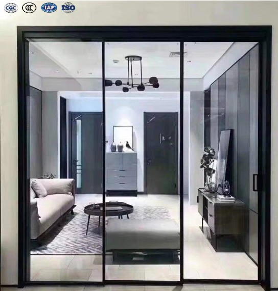 Aluminum Partition Door with Frosted Glass Soundproof for Bathroom Privacy Protection