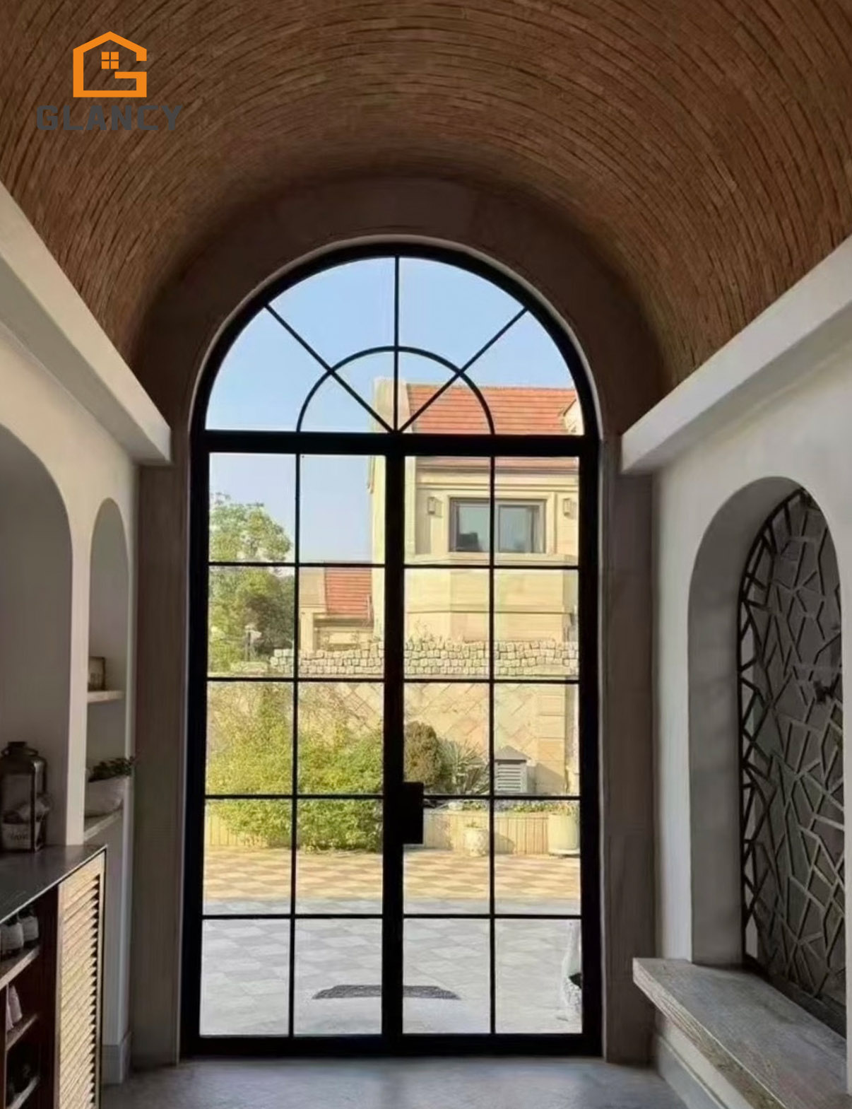 Black Aluminum Interior French Arch Door Aluminum French Glass Doors Black Aluminum Glass Interior French Door for Living Room