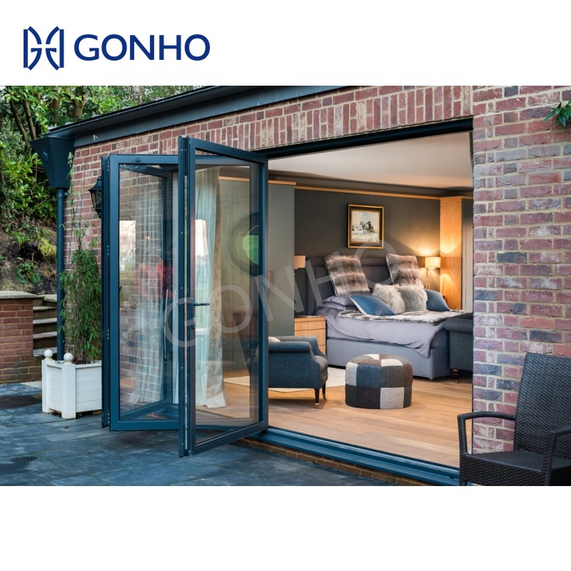 Aluminum Puerta Acordel Plegable Exterior Interior Patio Folding Door Front Doors Soundproof Bifold Patio Doors