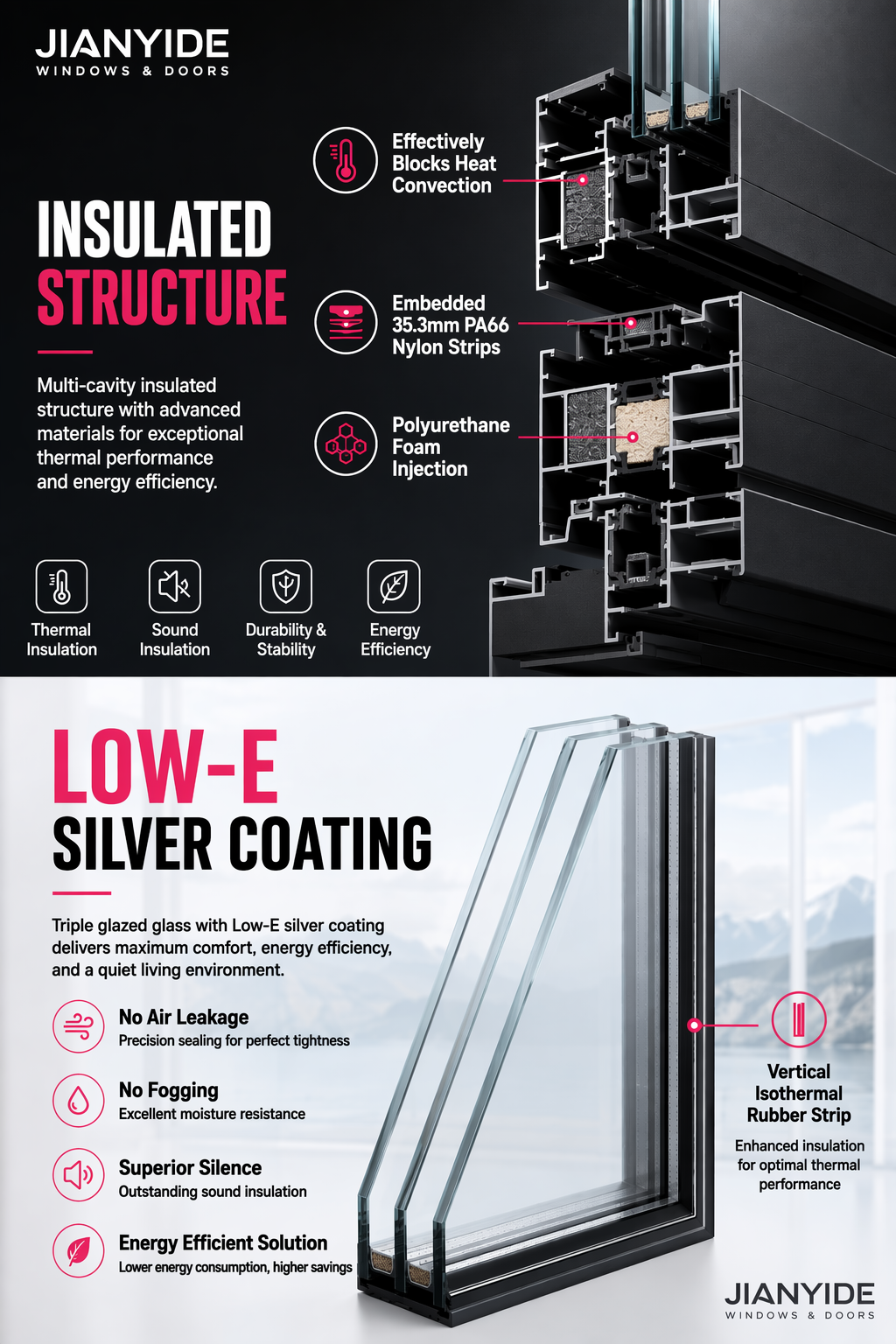 Heavy Duty 86 Series Aluminum Casement Window, Large Section 798 Type Window Frame for Villa & House