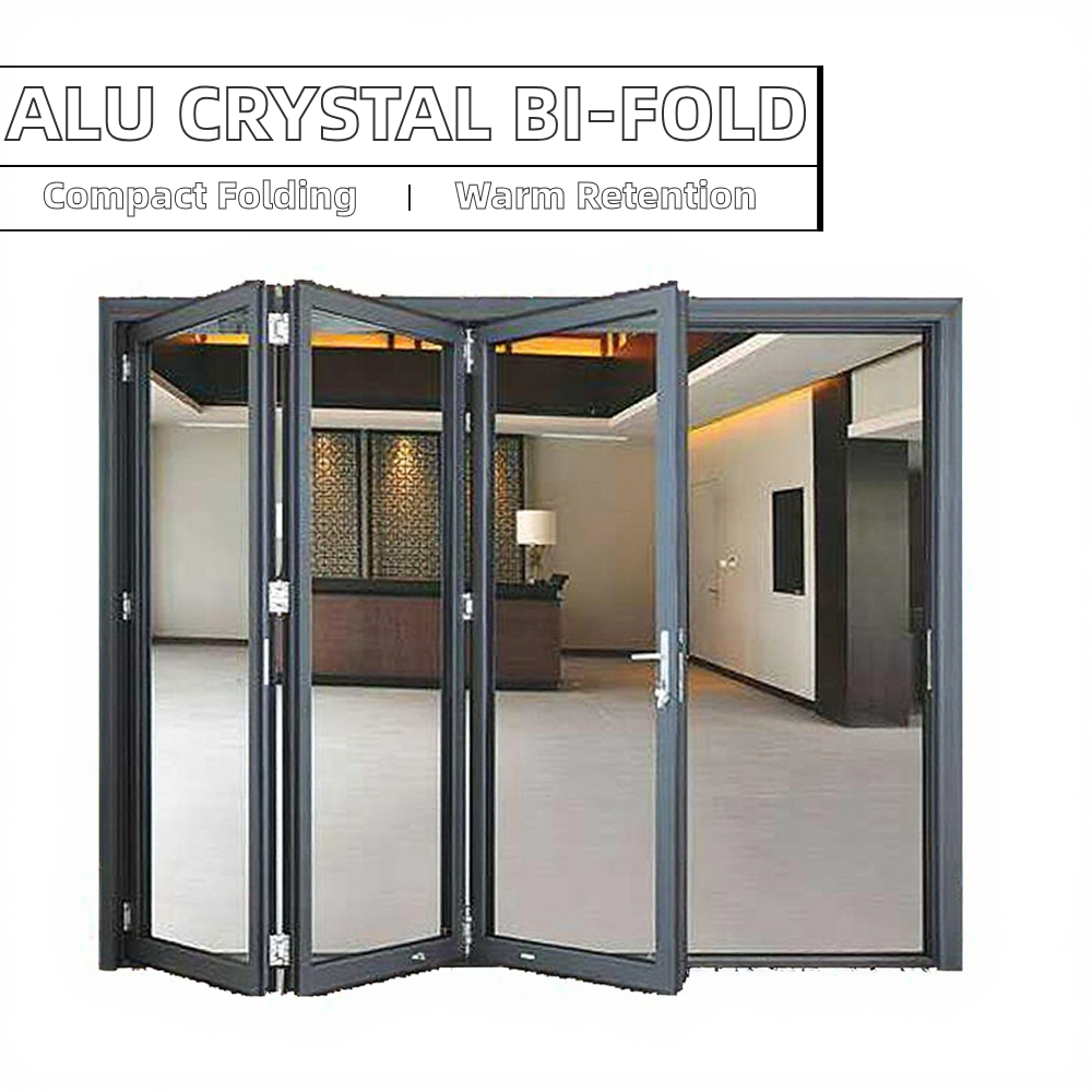 Aluminum Crystal NFRC Certified Bi-fold Door Modern Design Style Foldable Opening Method for Exterior Application in Villas