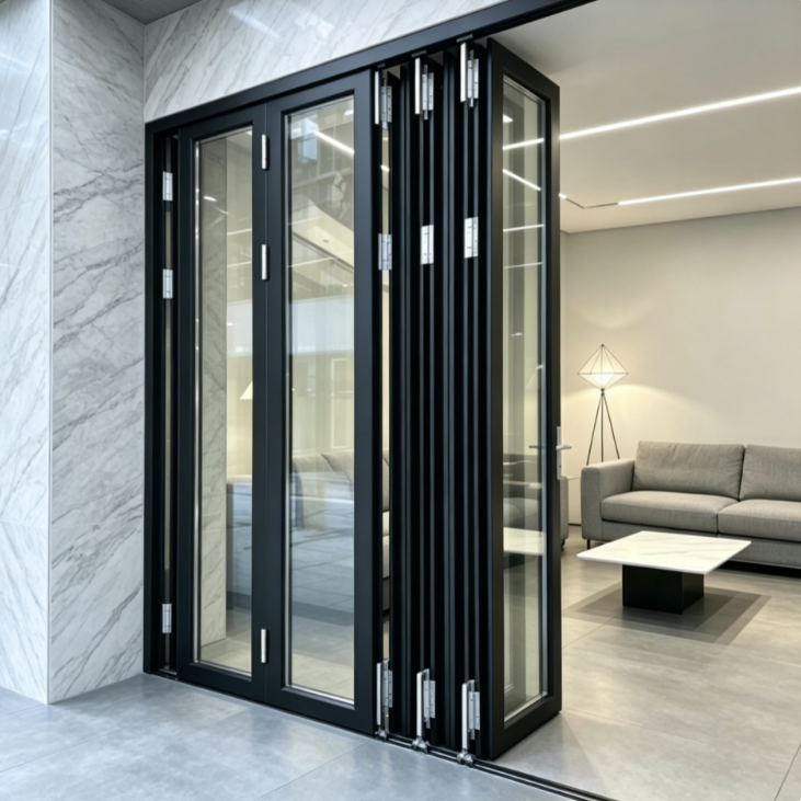 Folding Door Aluminum Alloy Frame Bi-fold Doors Custom Exterior Patio Sliding Glass Aluminum Folding Door