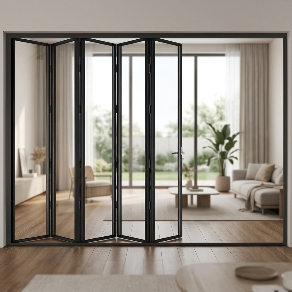 Aluminum Low-E Foldable Tempered Glass Double Glazed Folding Door Lightweight Aluminium American Folding Accordion Door