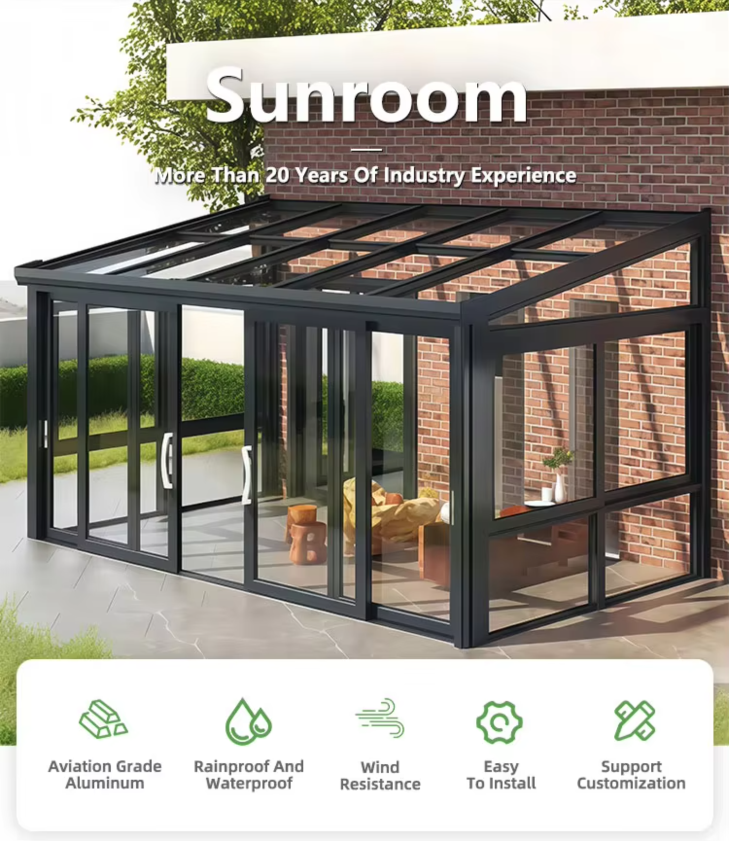 Retractable Aluminum Laminated Tempered Glass Sunroom Movable Roof Waterproof for Outdoor Winter Garden
