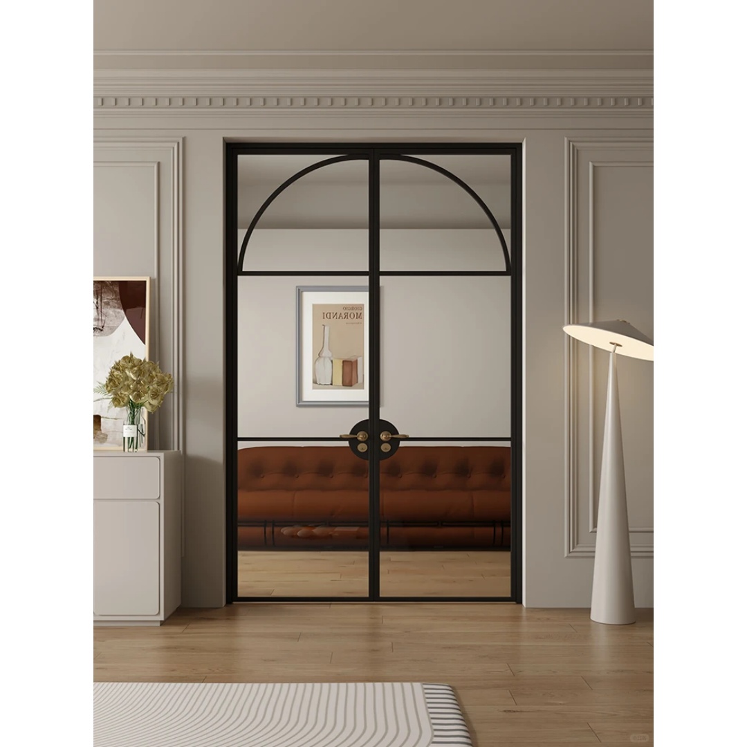 Modern Indoor Aluminium French Casement Swing Glass Door Internal Glass Walls Divider Interior Metal Framed Doors Kitchen