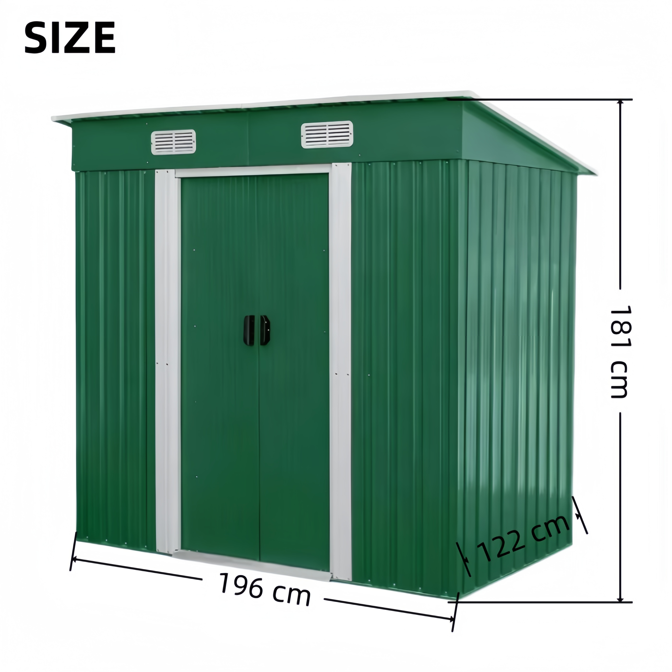 Metal Tool Storage Shed 122x196x181cm Waterproof Lockable Double Sliding Doors for Garden